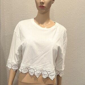 Top Shop Elegant White Lace Trim crop Top